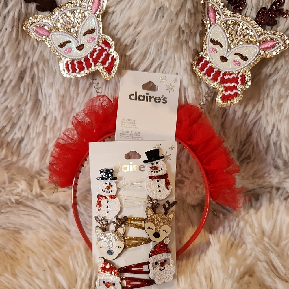 Claire's Red Reindeer and Snowman Hair Set